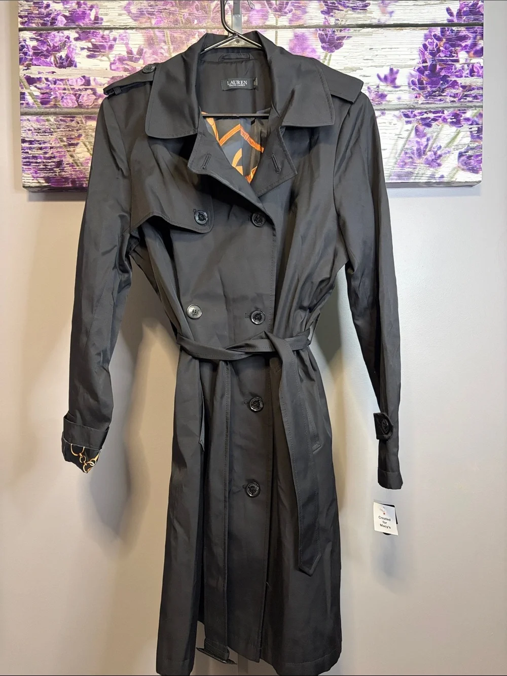 Lauren Ralph Lauren Black Double-Breasted Trench with Belt Size XL NWT